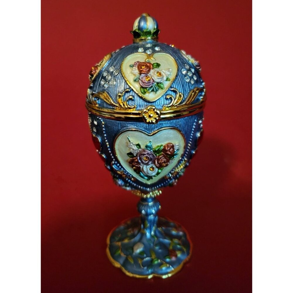 VTG Dept 56 Bejeweled Pedestal Egg Box Decorative Hinged Jewelry Trinket Box